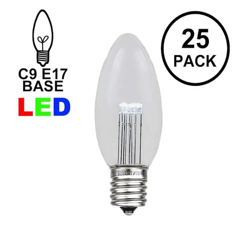 25 Pack C9 LED Outdoor Christmas Replacement Bulbs, Warm White, C9/E17