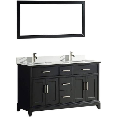 Vanity Art 60" Double Sink Bathroom Vanity Set with Engineered Marble Top and Free Mirror