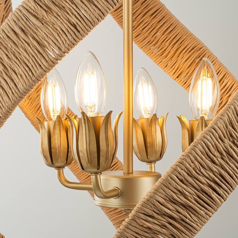 Elin 4-Light Modern Rattan Chandelier - 16 In. Wide