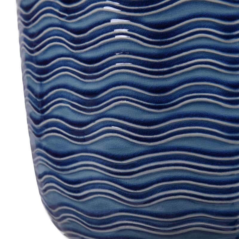 Coastal Ceramic Table Lamp with White Round Hardback Shade - 27" - Blue