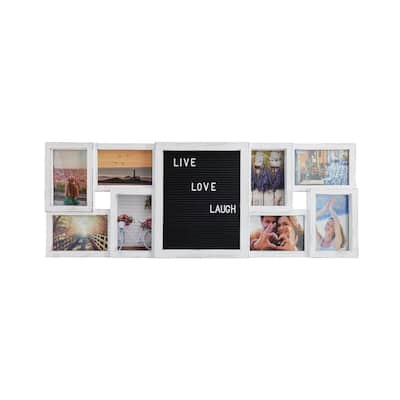 Melannco 8-Opening Distressed White Pin Board Collage Photo Frame, 31X11 Inch