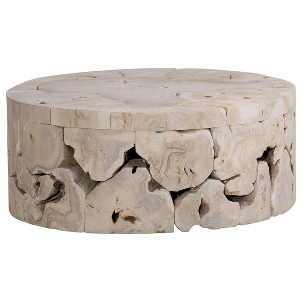 slide 2 of 5, Scarlett 39-inch Round Bleached Teak Root Block Style Coffee Table Light Brown