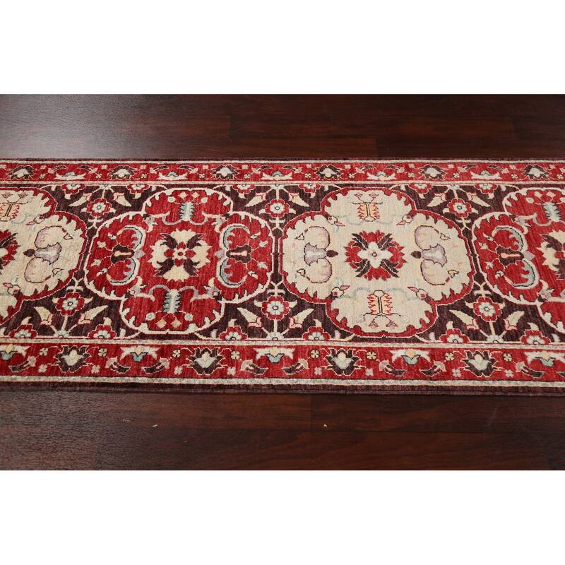 Hand Knotted Oriental 100% Wool Carpet Traditional Floral Brown Kazak Runner Rug - 8' 0'' X 2' 7''