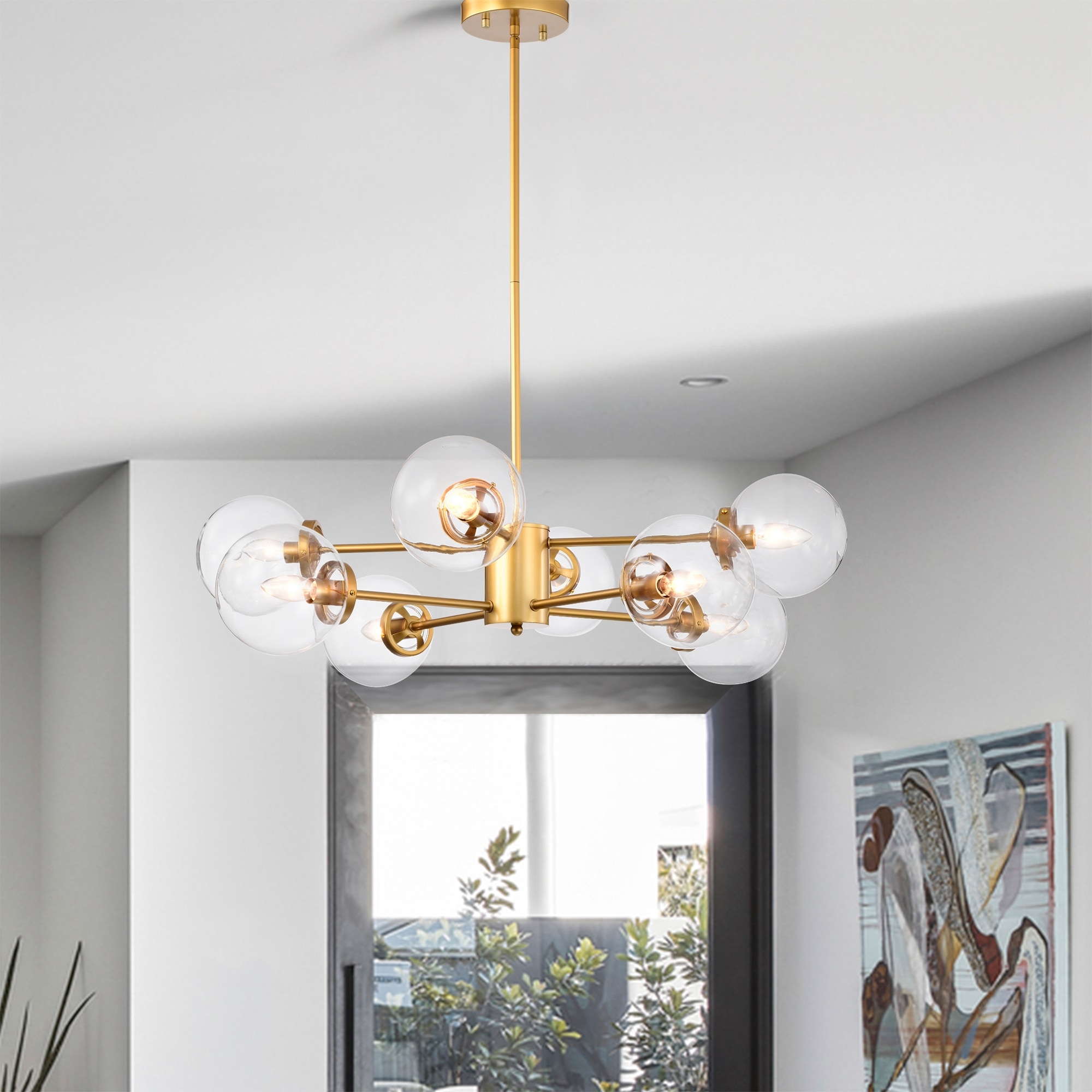 Warehouse of Tiffany Silversmile 32 Inch Sputnik Brass Polished Finish Ceiling Lighted Chandelier Modern Style 8-Light