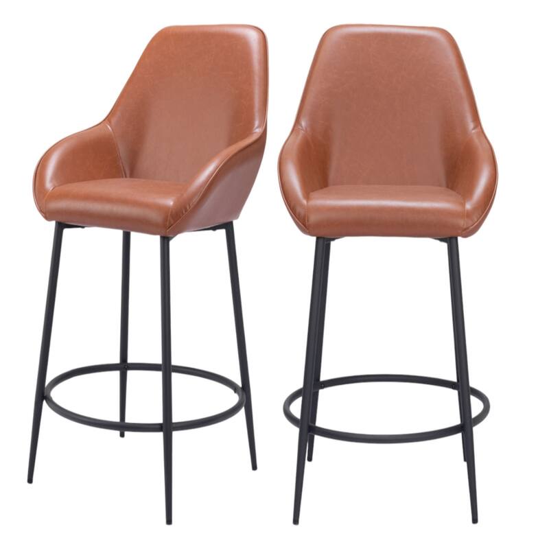 Set of 2 Faux Leather Bar Stools with Armrests and Steel Frame