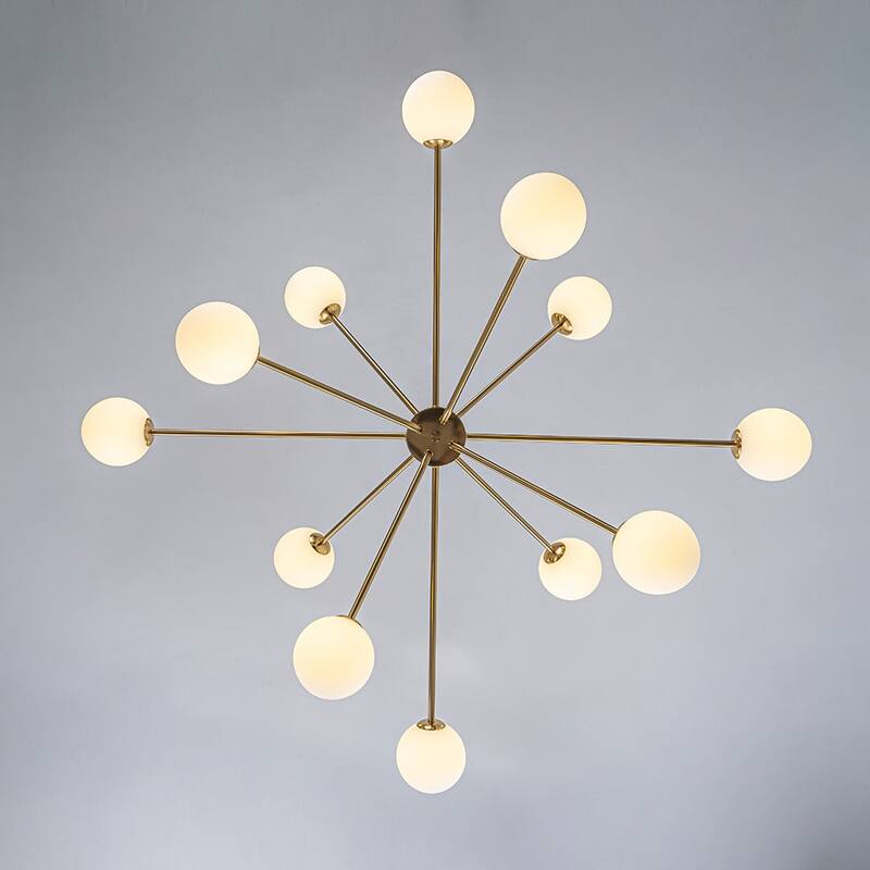 Mid-Century Linear Milky Glass Globe Bubble Sputnik Chandelier