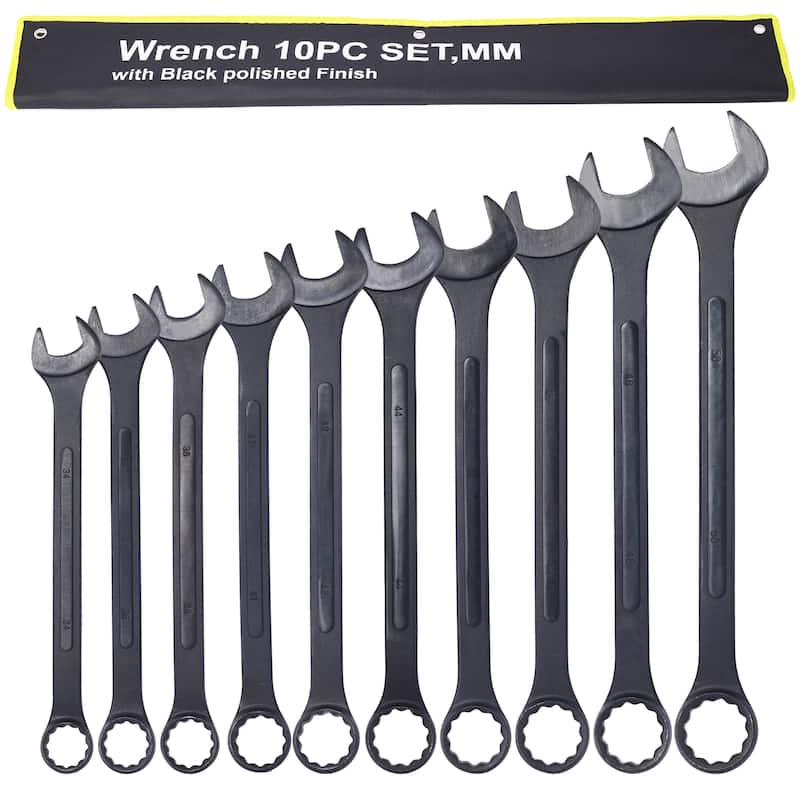 Metric Jumbo Combination Wrench Set Extra Large, 10 PC Metric Black-Oxide Jumbo Combo Wrench Set with pouch
