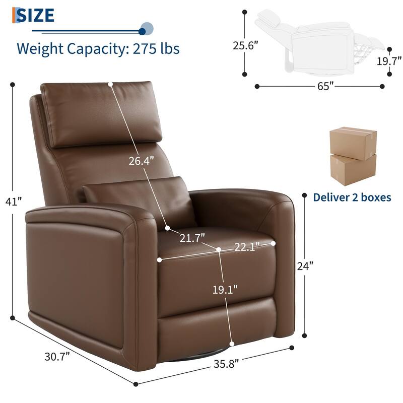 Manual Reclinder, 360° Swivel Rocking Glider Reclinder Chair, Soft Faux Leather Upholstered Sofa Chair