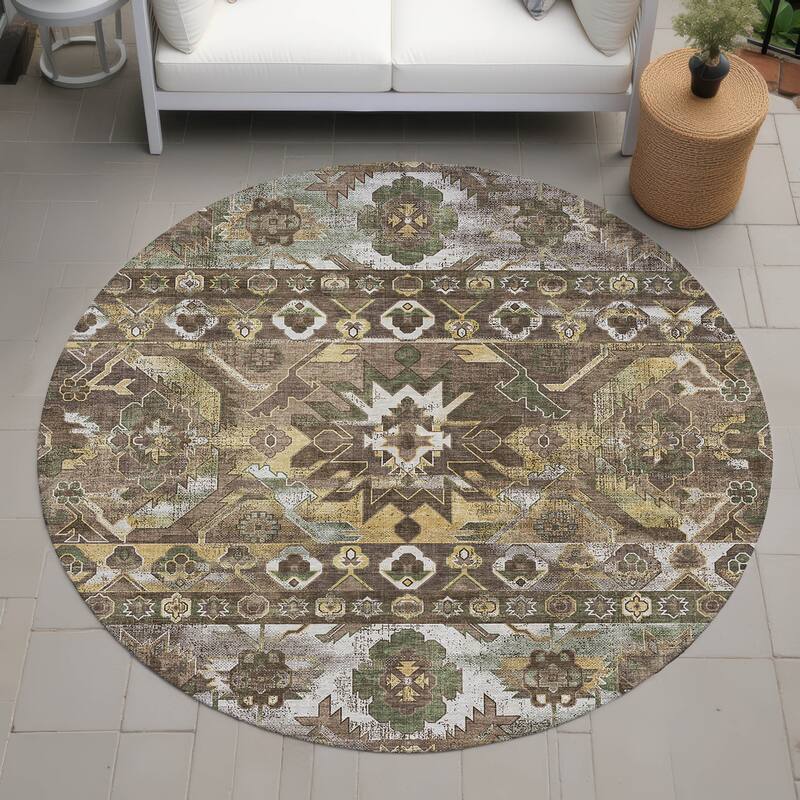 Machine Washable Indoor/ Outdoor Traditional Hudson Chantille Rug - Brown - 8' x 8'