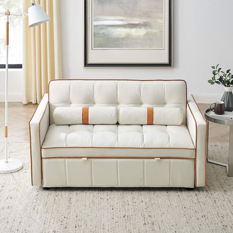 Modern 55.5" Velvet Pull-Out Adjustable Sofa Bed with Side Pockets