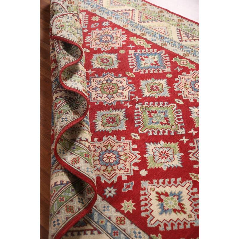Geometric Red Kazak Oriental Area Rug Handmade Wool Carpet - 5'8" x 7'10"