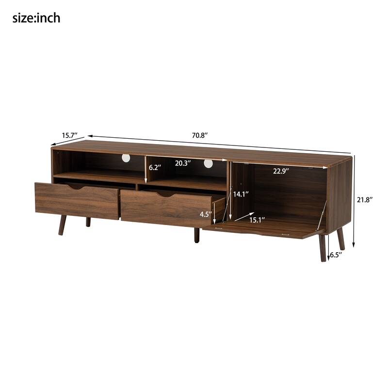 Mid Century Media Console for TVs up to 80", TV Stand with 2 Drawers & Drop-Down Door Storage Cabinet