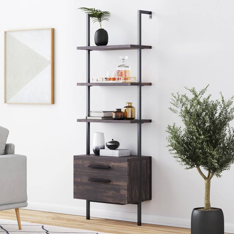Nathan James Theo Open Shelf Industrial Bookcase with Drawers or Cabinets