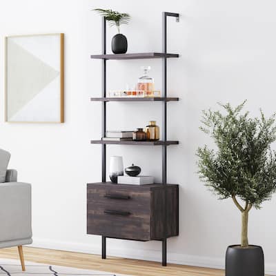 Nathan James Theo Open Shelf Industrial Bookcase with Drawers or Cabinets
