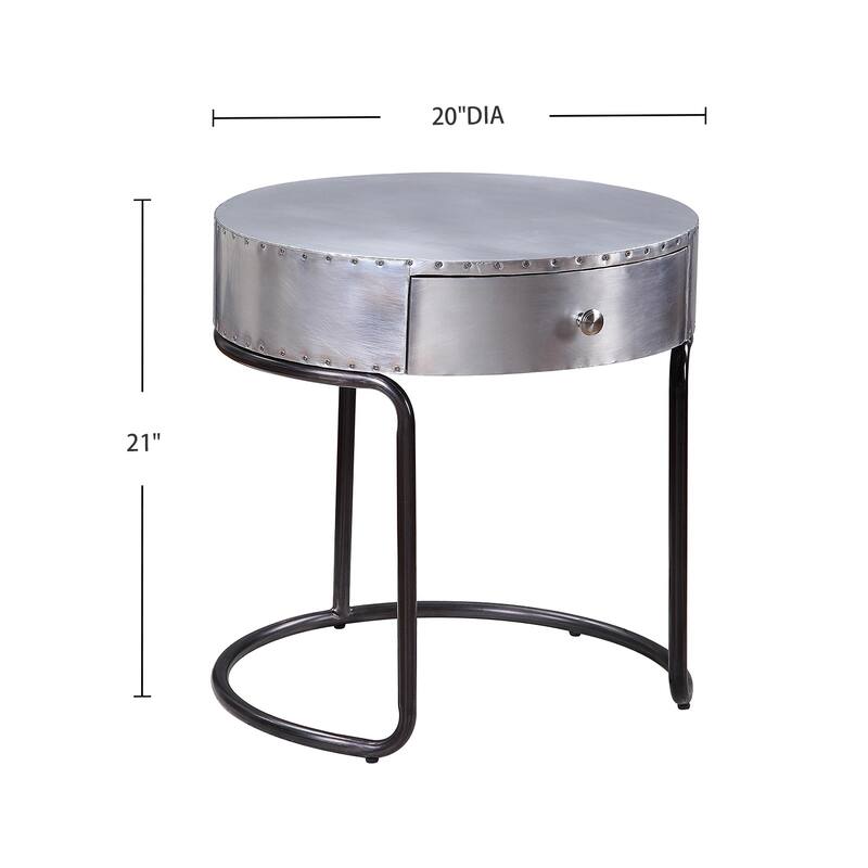 1 Drawer End Table with Metal Base in Aluminum and Black