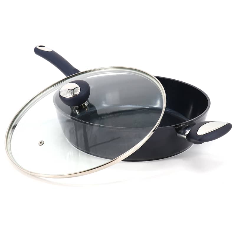 3.9 Quart Ceramic Nonstick Aluminum Saute Pan with Lid in Dark Blue