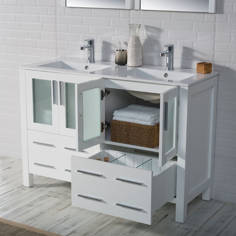 Blossom Solid Wood Double Bathroom Vanity w/ Ceramic Sink & Base