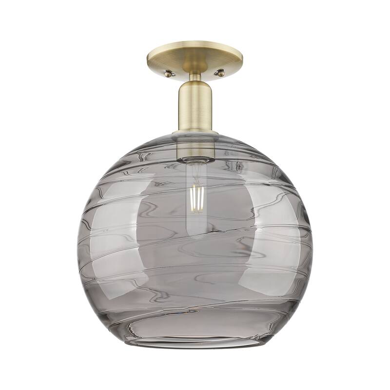 Innovations Lighting 716-1C-15-12 Athens Deco Swirl Semi-Flush Athens - Antique Brass / Light Smoke Deco Swirl