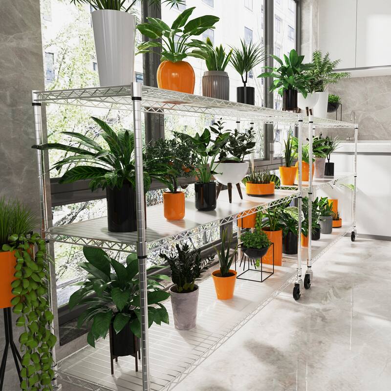 Heavy Duty 6 Tier Metal Shelves, Height Adjustable with Wheels