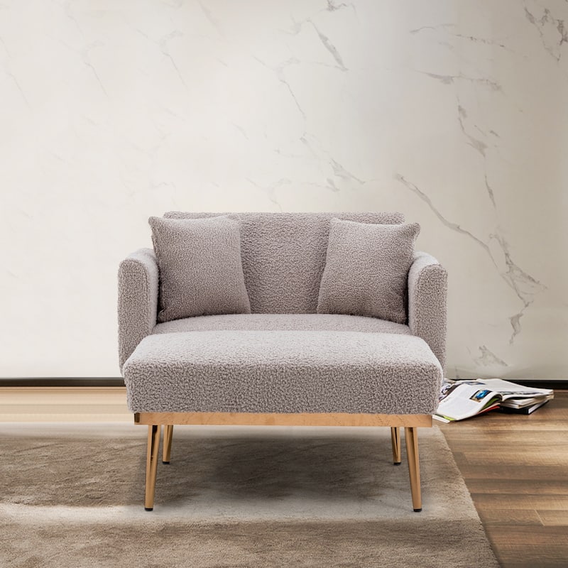 Grey Teddy Modern 62.2" Upholstered Chaise Lounge Chair with Iron Legs for Living Room