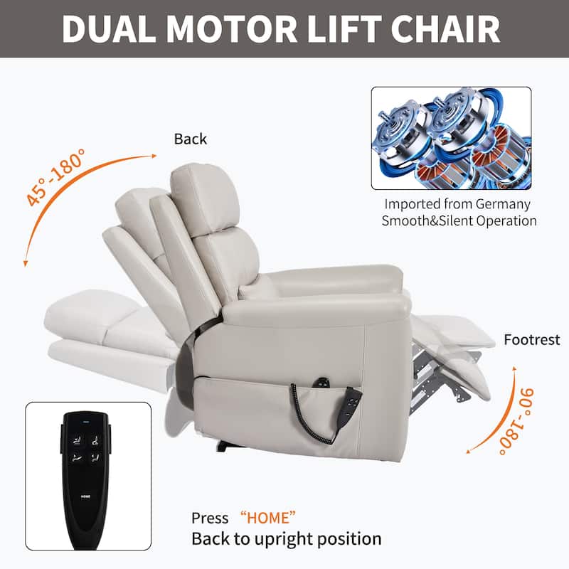 350 Lbs Leatherair Power Lift Recliner Chair, Heavy Duty Motion Mechanism With 8-Point Vibration Massage And Lumbar Heating