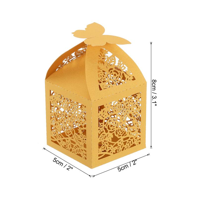 25Pcs Paper Hollow Rose Laser Cut Wedding Favor Candy Boxes - Yellow