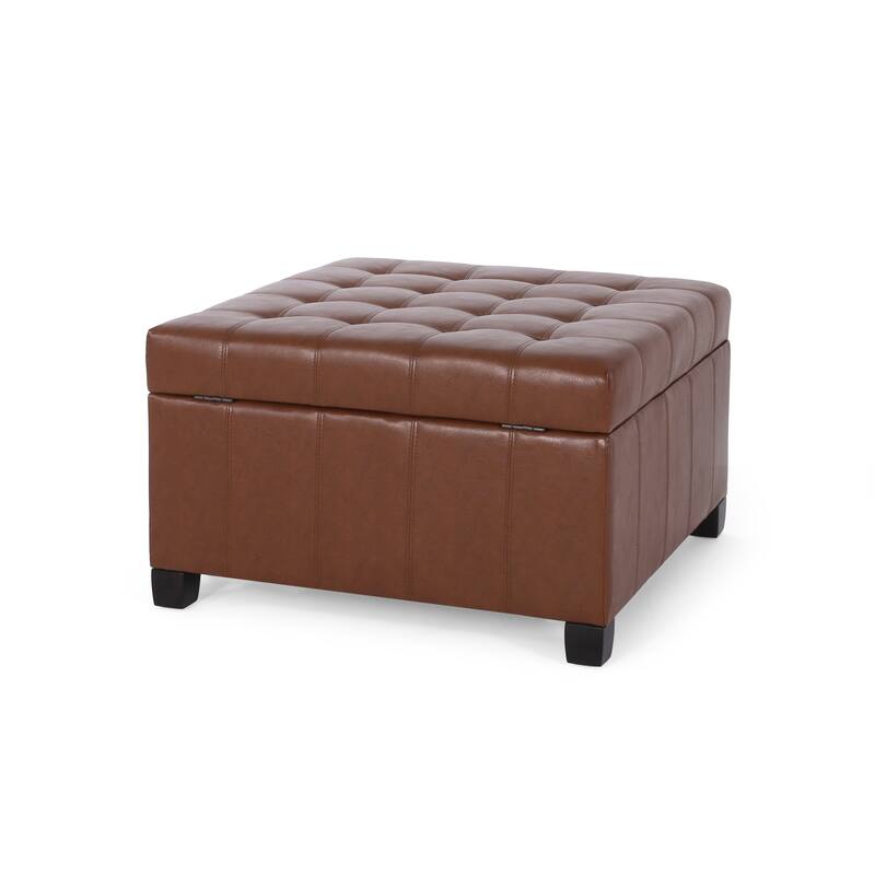 Roomfitters Ottoman Storage Bench, PU Leather Upholstered Footstool with Lift-Top Design, Brown