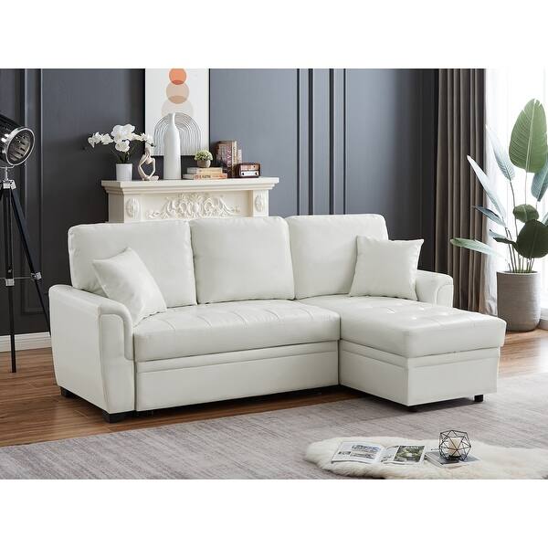 White Upholstered Reversible Sleeper Sectional Sofa - Bed Bath & Beyond ...