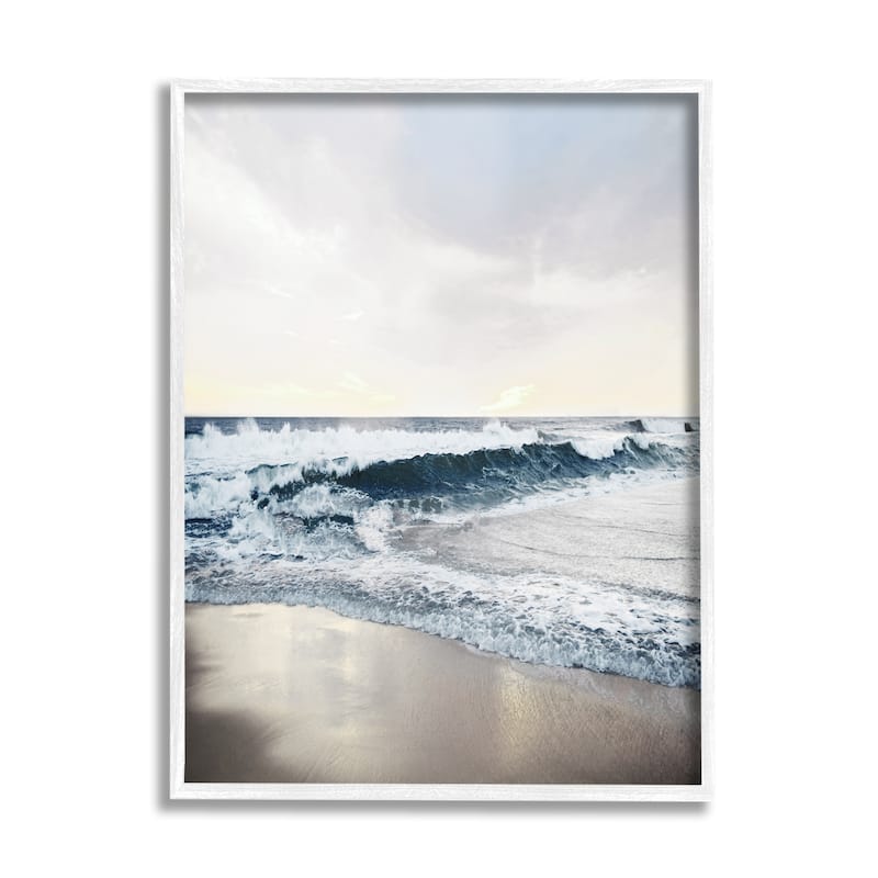 Stupell Turbulent Shoreline Morning Sunrise Beach Coast Tide Waves Framed Wall Art - Grey - 16 x 20 - White