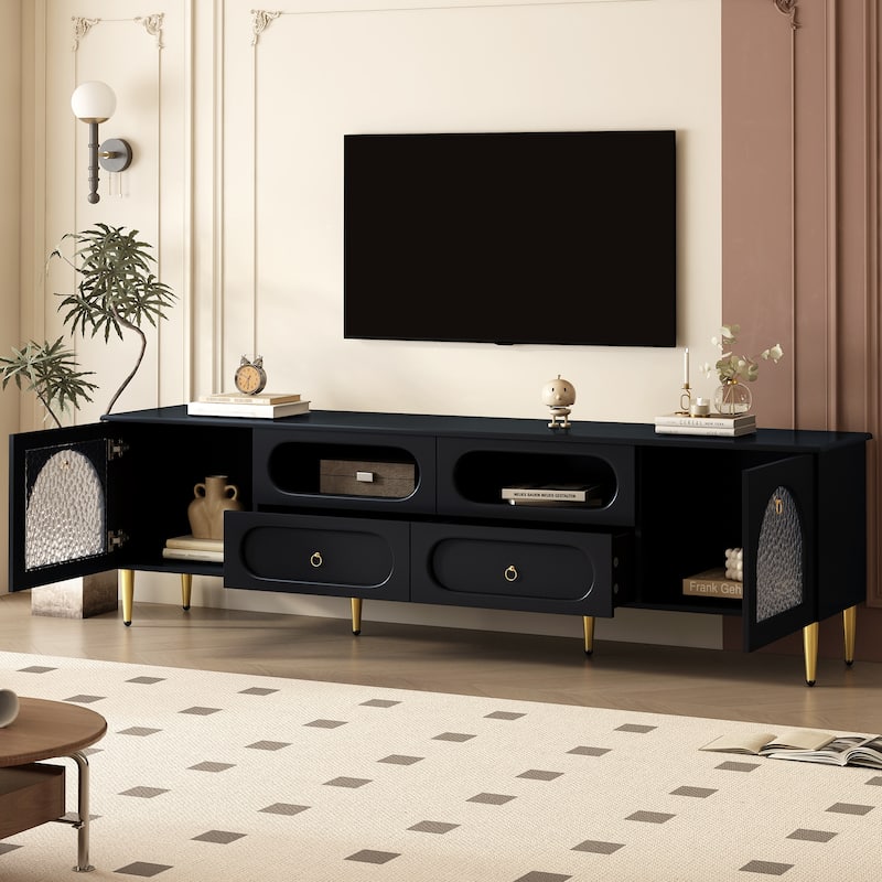 Modern TV Stand Media Cabinets TV Console with 4 Drawers - Black