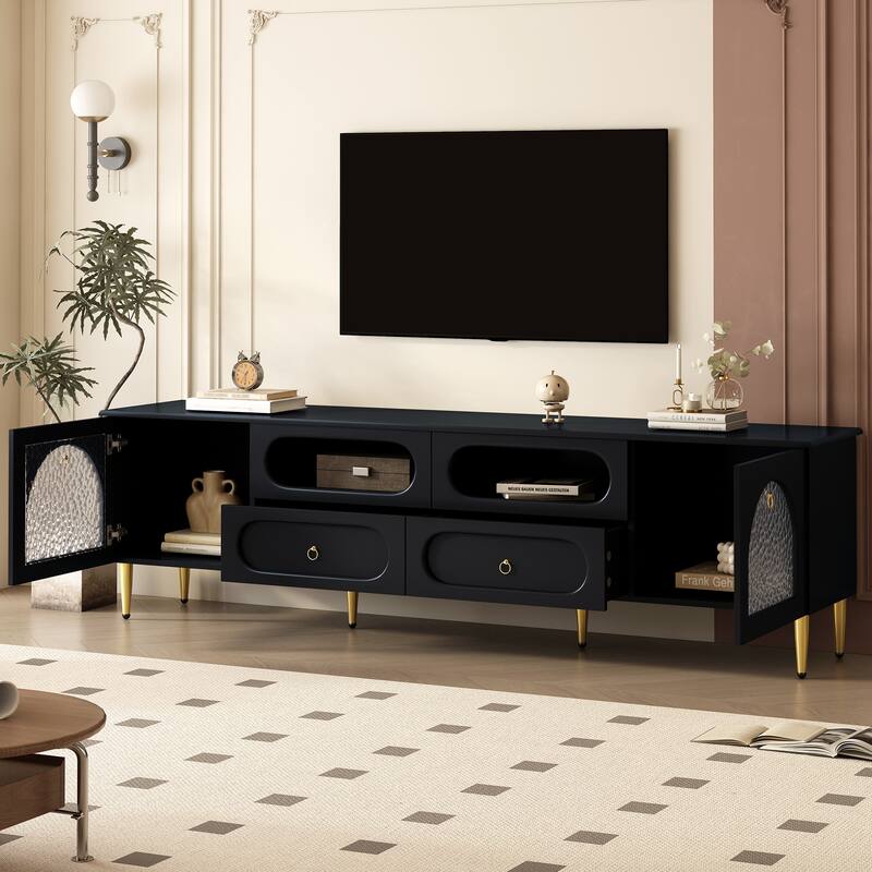Roomfitters Retro TV Stand for up to 85 Inch TV, Media Console Cabinet with Drawers, Cabinets and Metal Legs