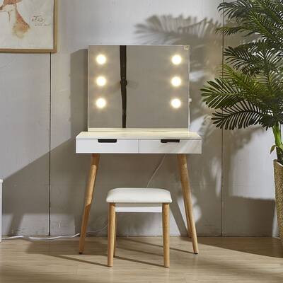 White Vanity Table With Light Mirror
