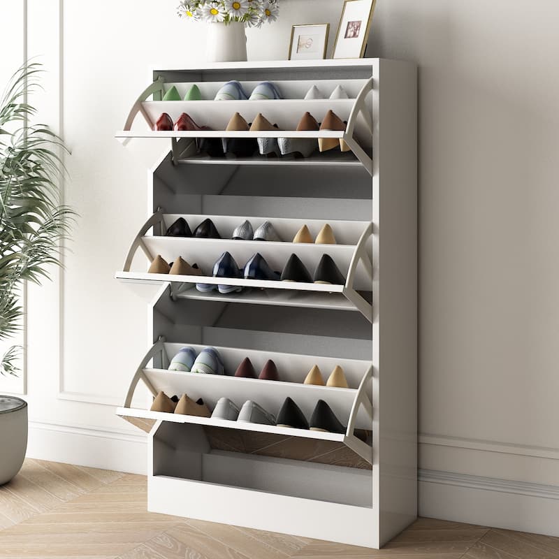 Narrow Shoe Storage Cabinet with Mirror