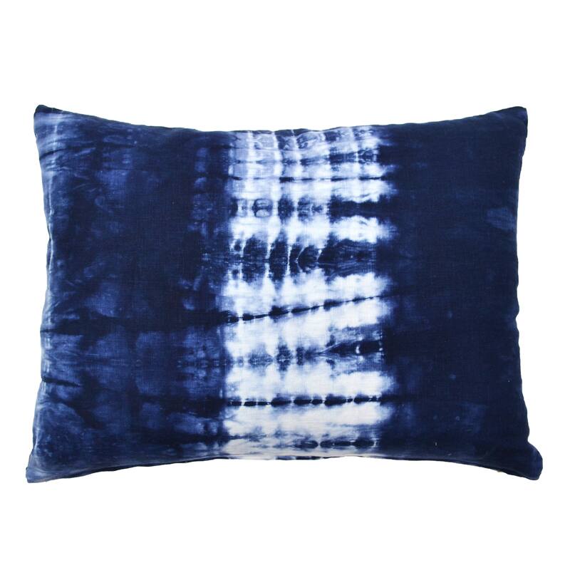 Jiti Indoor Modern Hand dyed Tie dye Shibori Patterned Italian Linen Rectangle Lumbar Pillows 14 x 18 - Blue/White