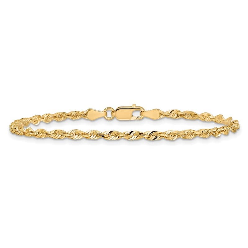 Curata 14k Yellow Gold 7" or 8" 2.75mm Diamond Cut Rope Chain Bracelet
