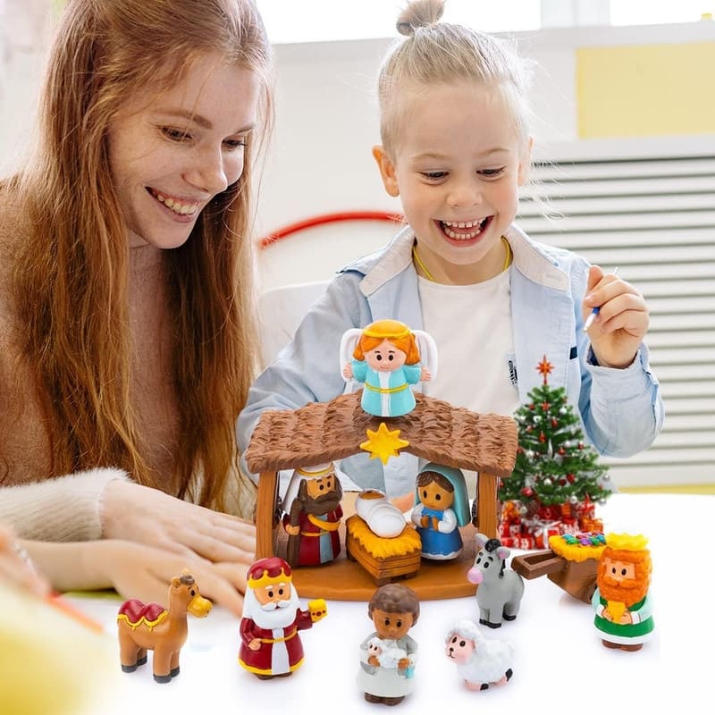 13 PCS Christmas Little Nativity Playset, Reenact Miniature Toys Nativity Set, Christmas Manger for Kids, Xmas Gift - Multicolor