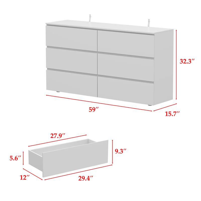 Premium 59-inch 6 Drawers White Floor Double Dresser by Kerrogee