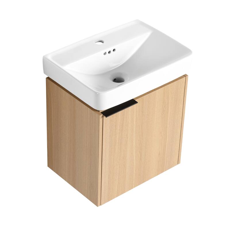 Plywood Wall-Mounted Bathroom Vanity with Integrated Resin Sink