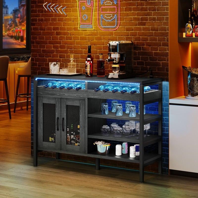 Bar Cabinet with Wine Rack Storage and LED