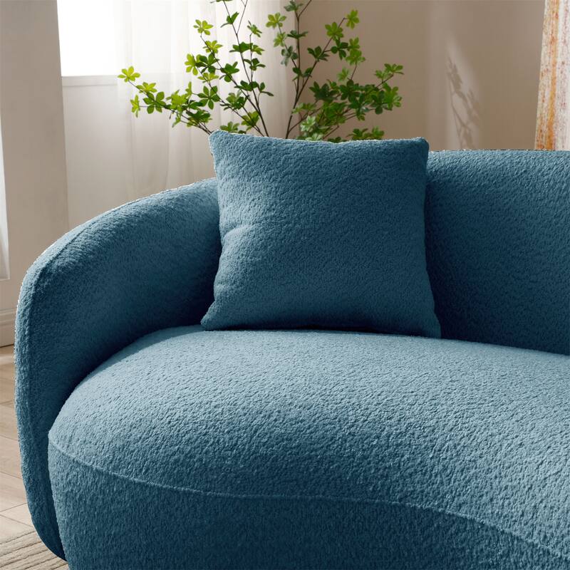 Modern Blue Curved Boucle Fabric Couch for Bedroom, Apartment