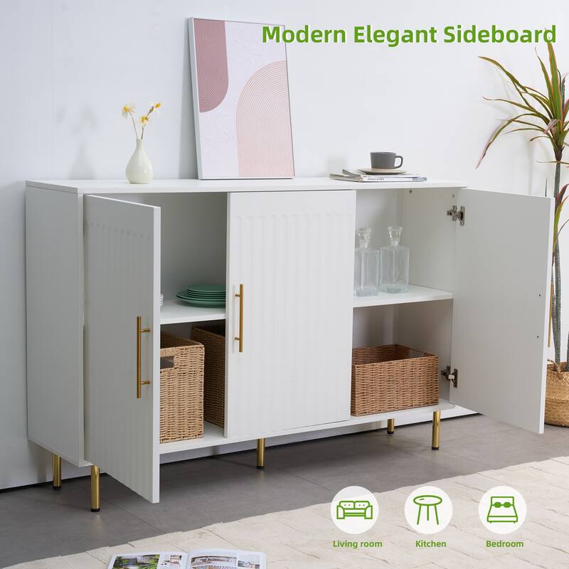 Storage Cabinet with 3 Doors, Coffee Bar Cabinet with Metal Legs, Kitchen Buffet Cabinet with Adjustable Shelves