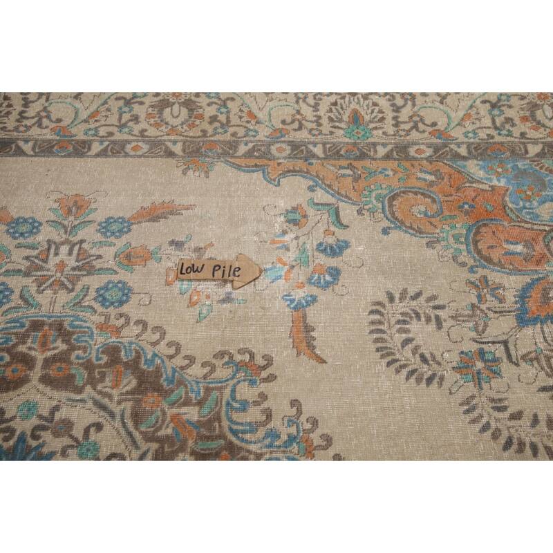 Hand Knotted Oriental 100% Wool Carpet Traditional Floral Beige & Ivories Tabriz Area Rug - 12' 11'' X 9' 6''