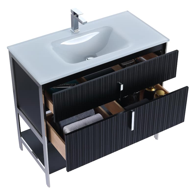 Fine Fixtures Serenity Modern Bathroom Vanity with White Glass Top