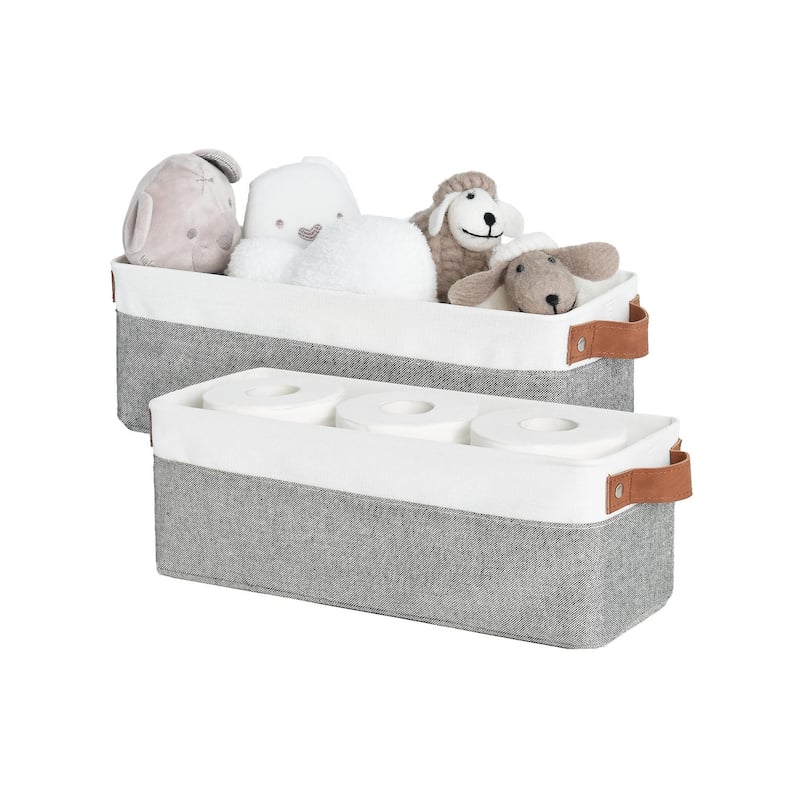 2-Pack Narrow Fabric Storage Bins, Small Basket for Closet and Shelves - 15"L x 6"W x 5"H - Grey
