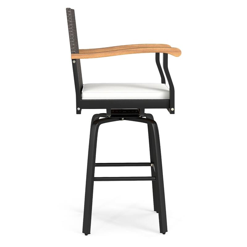 Gymax Outdoor Rattan 360 degree Swivel Bar Stool w/ Removable Cushion