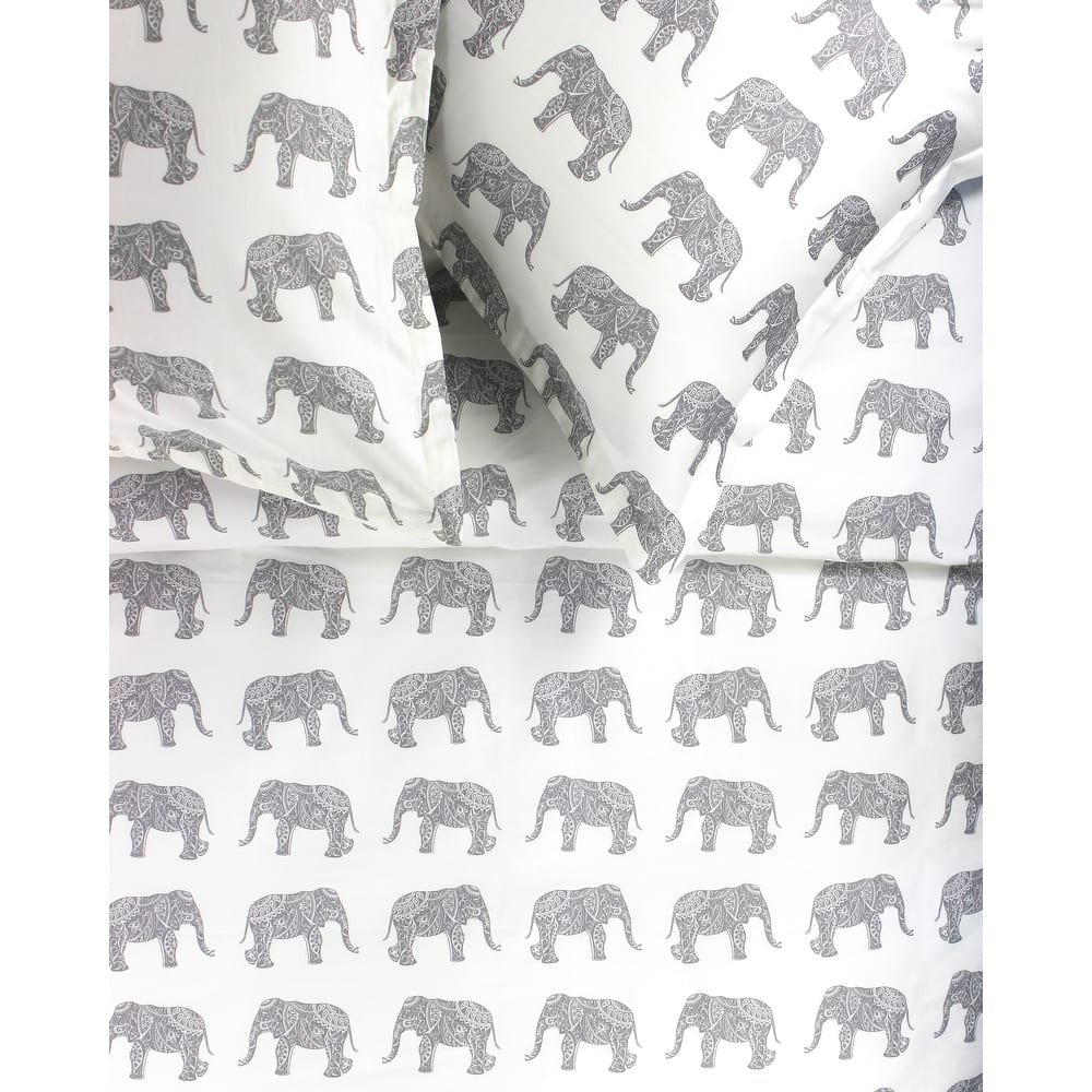 Printed Design Cotton 400 Thread Count Elephants Printed Duvet Set - 4 Colors