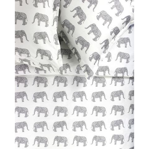 Printed Design Cotton Collection 400 Thread Count Grey Elephants Duvet Set