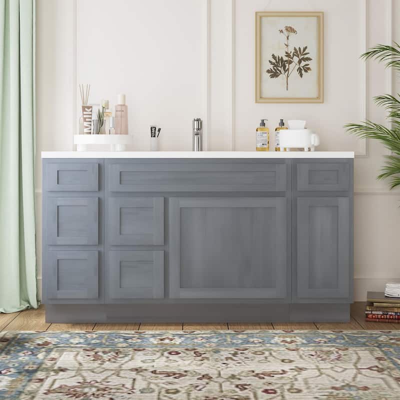 Vanity Art 60" Oak Freestanding Bathroom Vanity Cabinet without Top