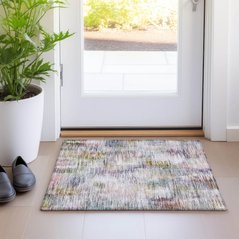 Machine Washable Indoor/ Outdoor Chantille Solid Abstract Rug
