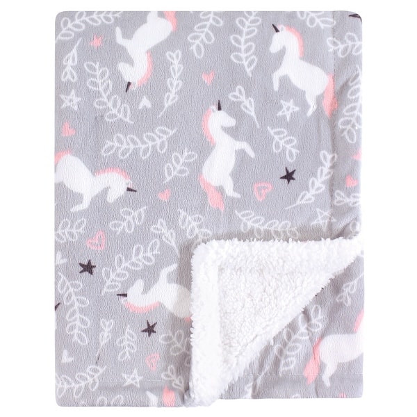 slide 1 of 1, Hudson Baby Infant Girl Plush Blanket with Faux Shearling Back, Whimsical Unicorn, One Size - Whimsical Unicorn - One Size One Size - Whimsical Unicorn